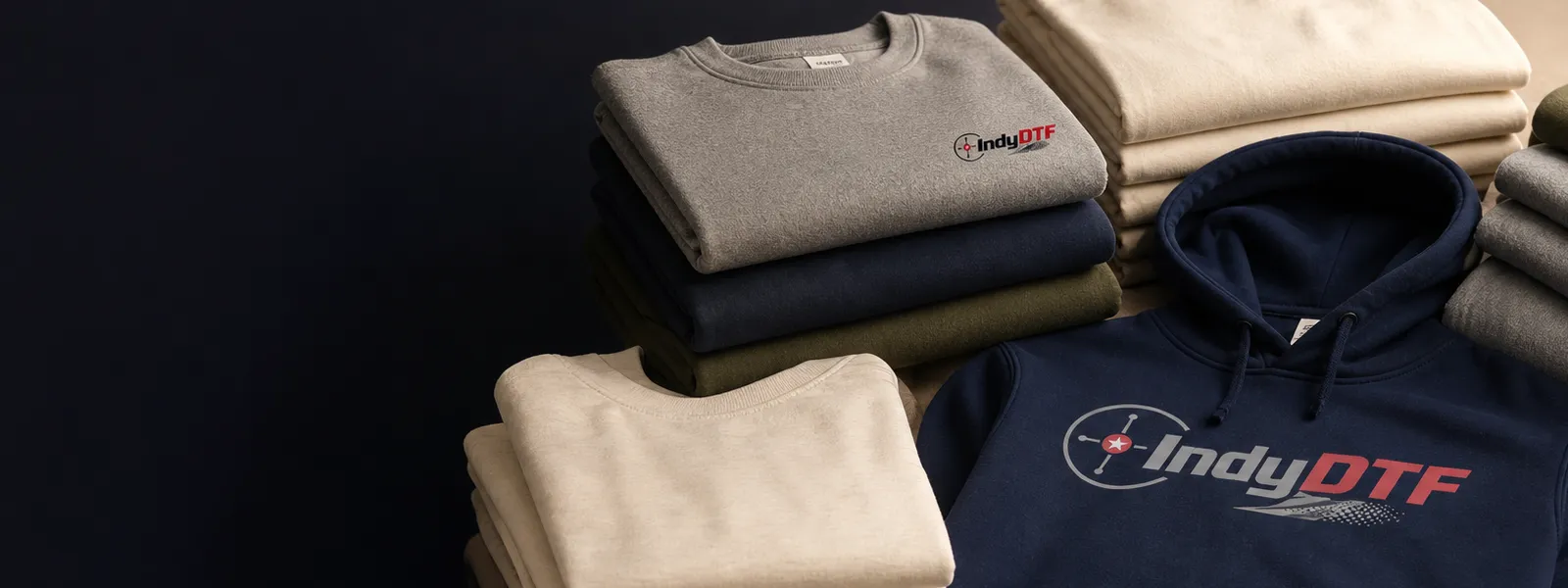Folded custom apparel with brand logo placement